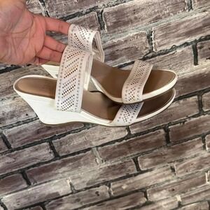 Impo White Rhinestone Wedge Sandals Y2K Strappy Platform Womens 6.5 7